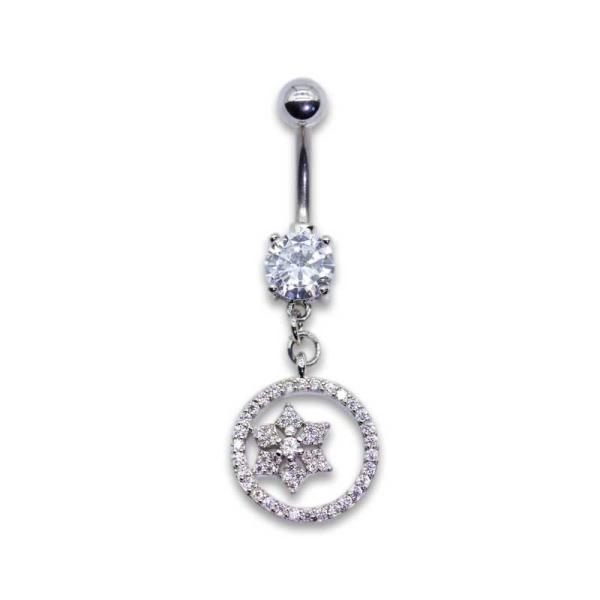 Silver Barbell Belly Button Piercings Jewelry 10mm Zircons Flower Dangle