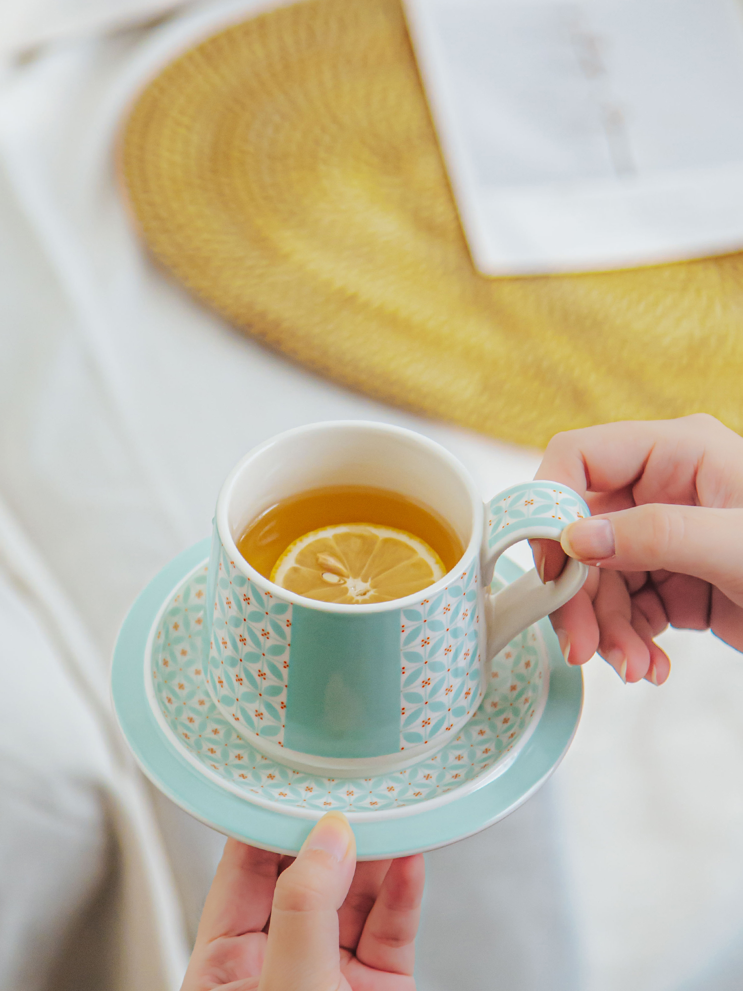 Simple Blue Ceramic Cup And Saucer Set For Cappuccino Or Tea In Europe Design