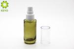 30ml Green Glass Foundation Bottle Round Shape With White Plastic Pump Cap