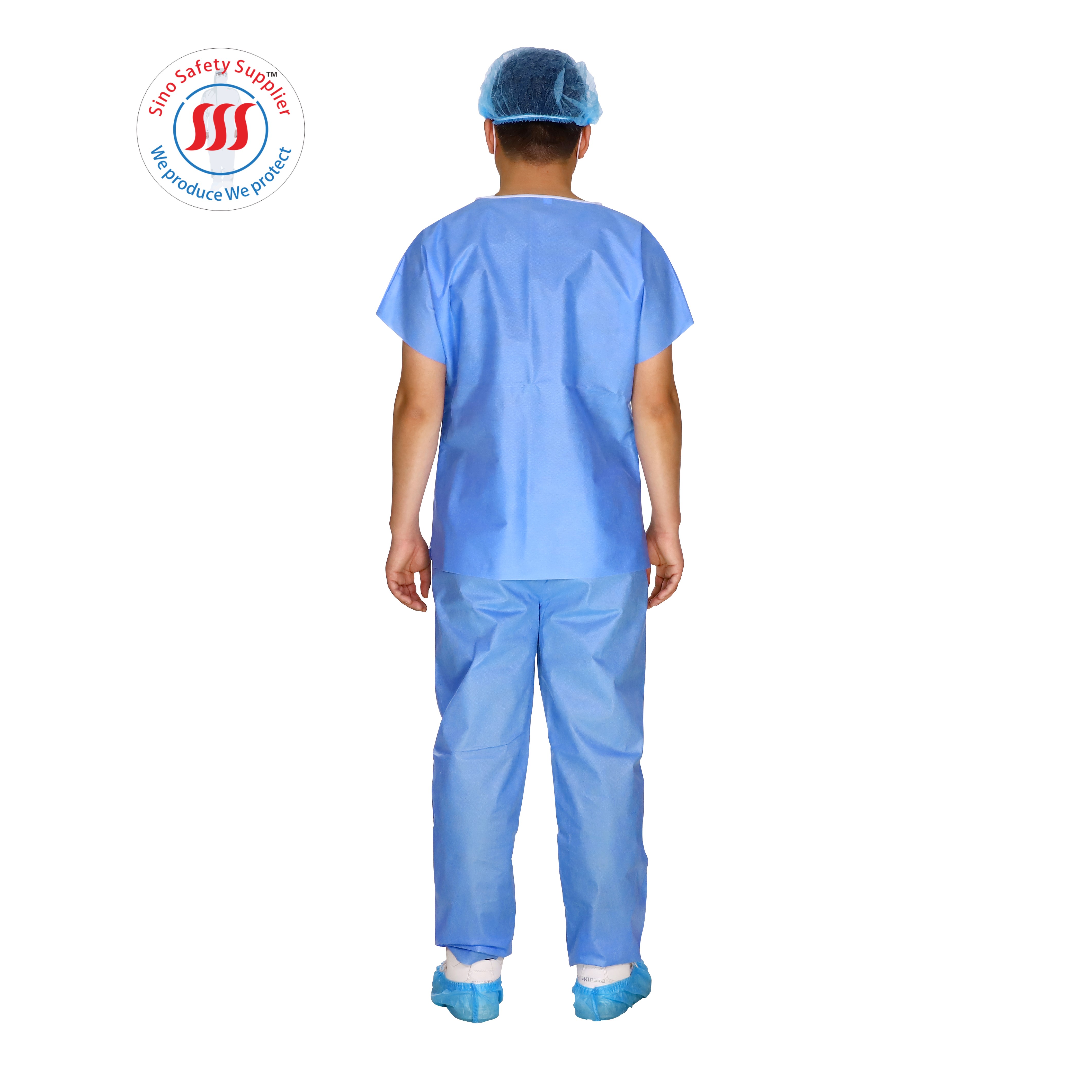 V Collar Blue Disposable Scrubs Single Use Unisex SMS Nurse Doctor Scrubs Uniform 45gsm