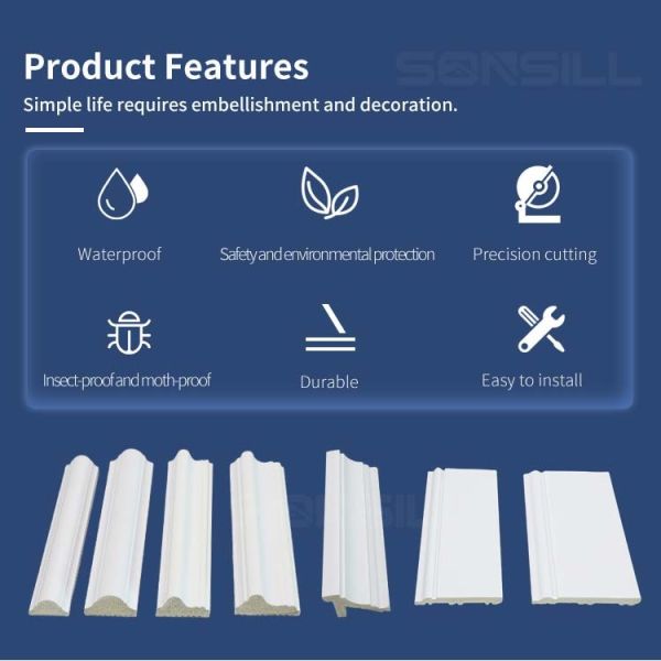 Laminated PS White Color Skirting Baseboard In Flooring Accessories Fireproof