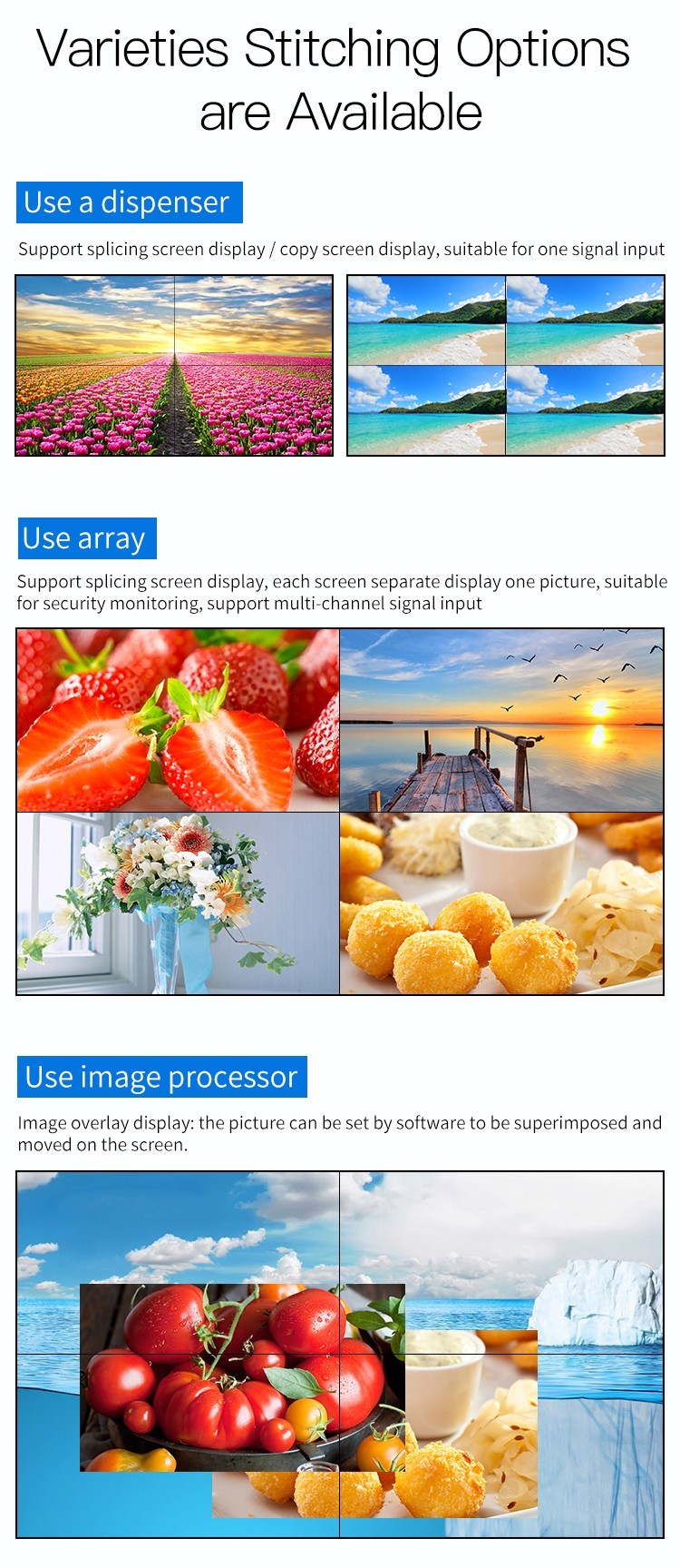 Multi Panel TV Wall Display 55 Inch Touch Screen Large Sizes LCD Video Wall