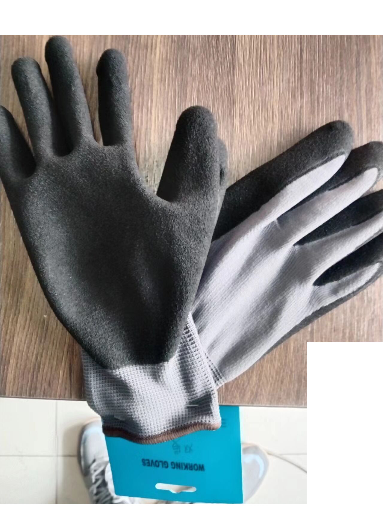 15 Gauge Flex Latex Coated Gloves Blue Nylon Spandex Liner Latex Work Gloves