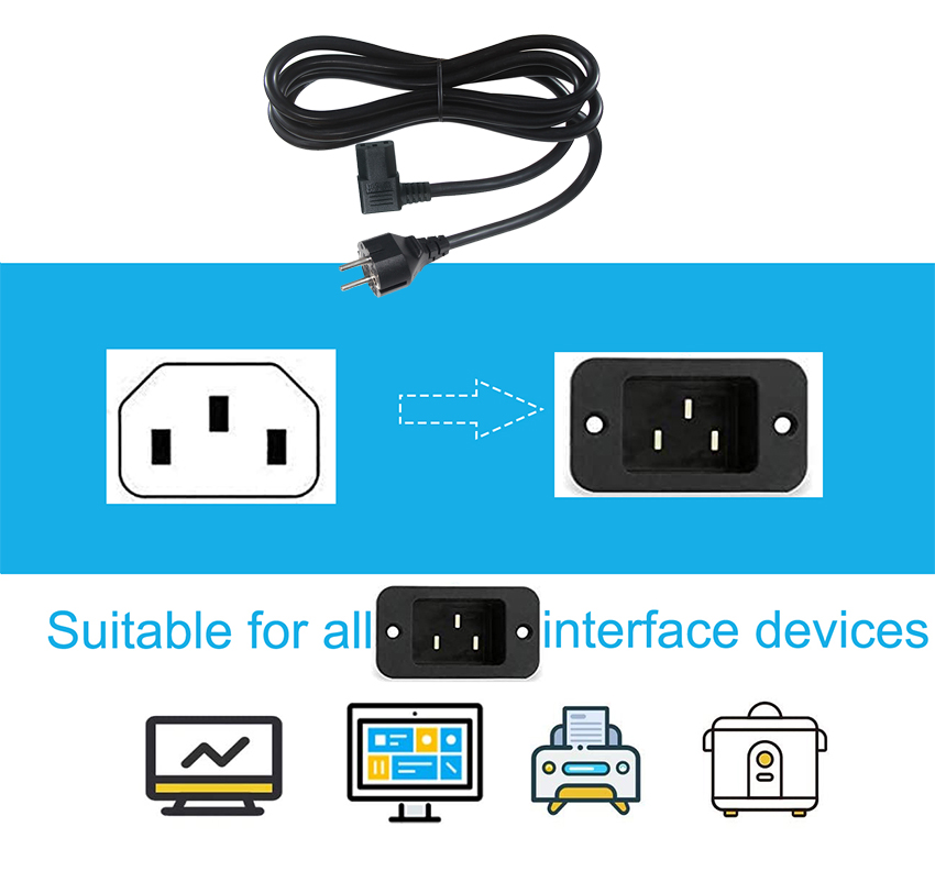 VDE European Schuko Cee 77 7/7 250V H05vv-F 3G2.5 90 degree C13 Right Angle Power Cord