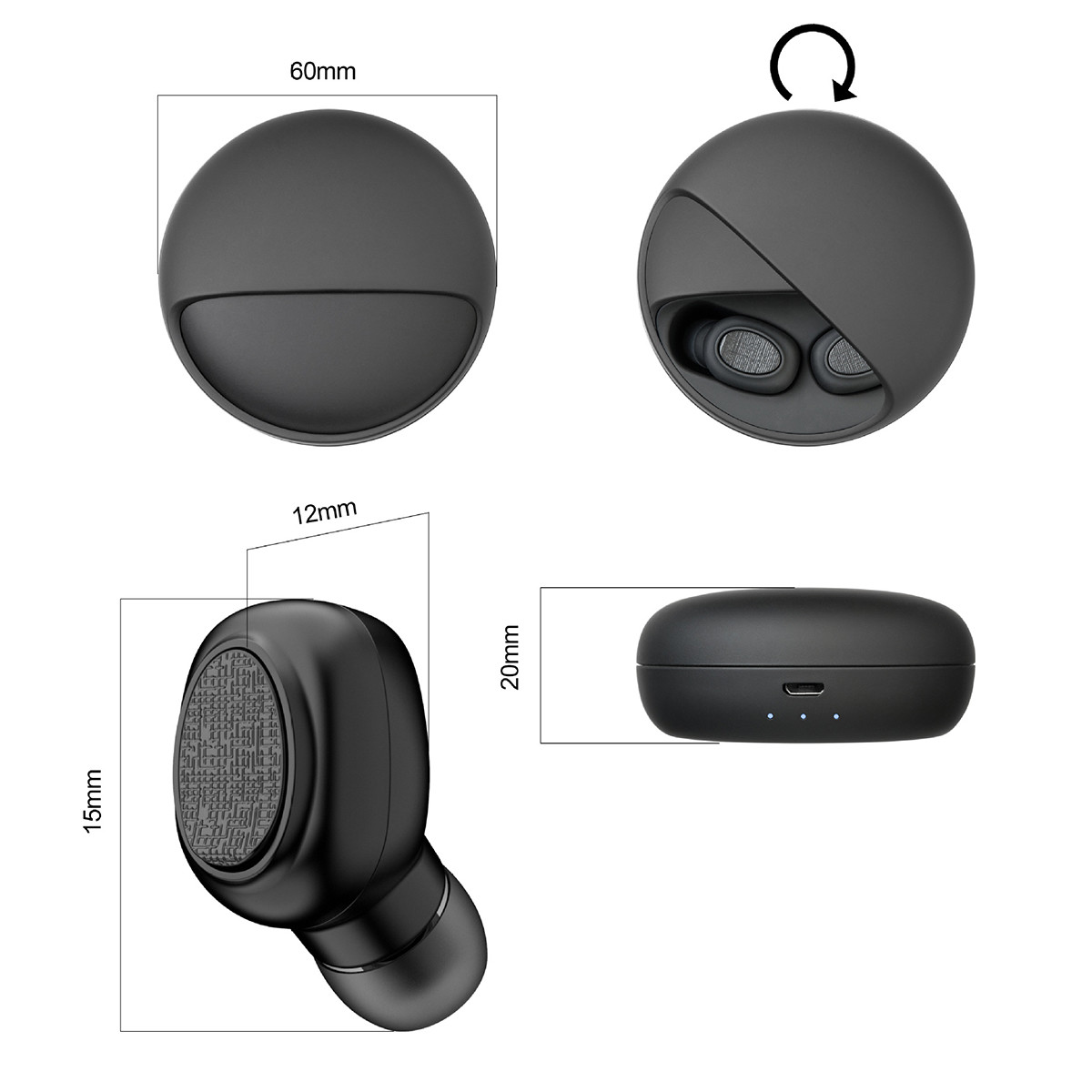 T5 TWS Smalllest Mono Bluetooth Headphone 300mAh Charger Case CE ROHS Approval