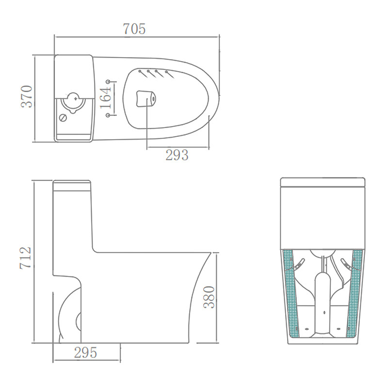 Ceramic single piece toilet seat 705×370×712mm for Bathroom