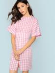 Fall Apparel For Women Rolled Up Sleeve Wide Waistband Plaid Dress