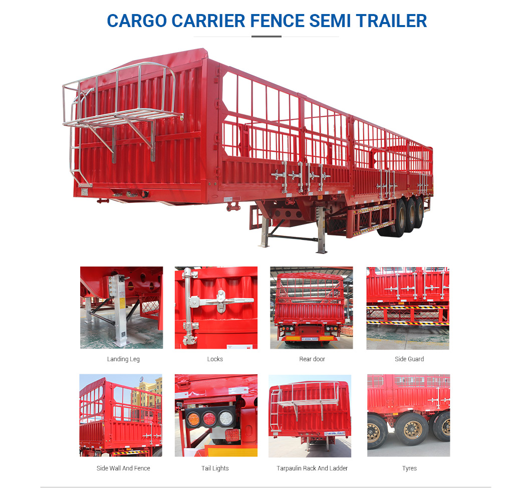 50Ton Leaf Spring Fence Cargo Transport Semi Trailer /Kin Pin 2''/3.5'' Bolt Type