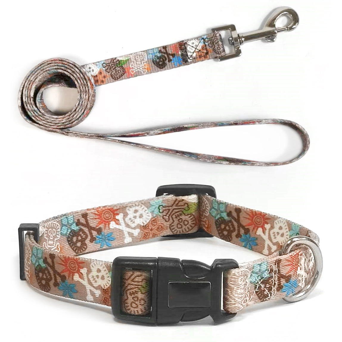 Custom Leather Dog Collars And Leashes Set Striped Harness Collar Leash Set