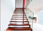 Red Stable Open Riser Wood Stairs , Building Floating Stairs Indoor Decoration