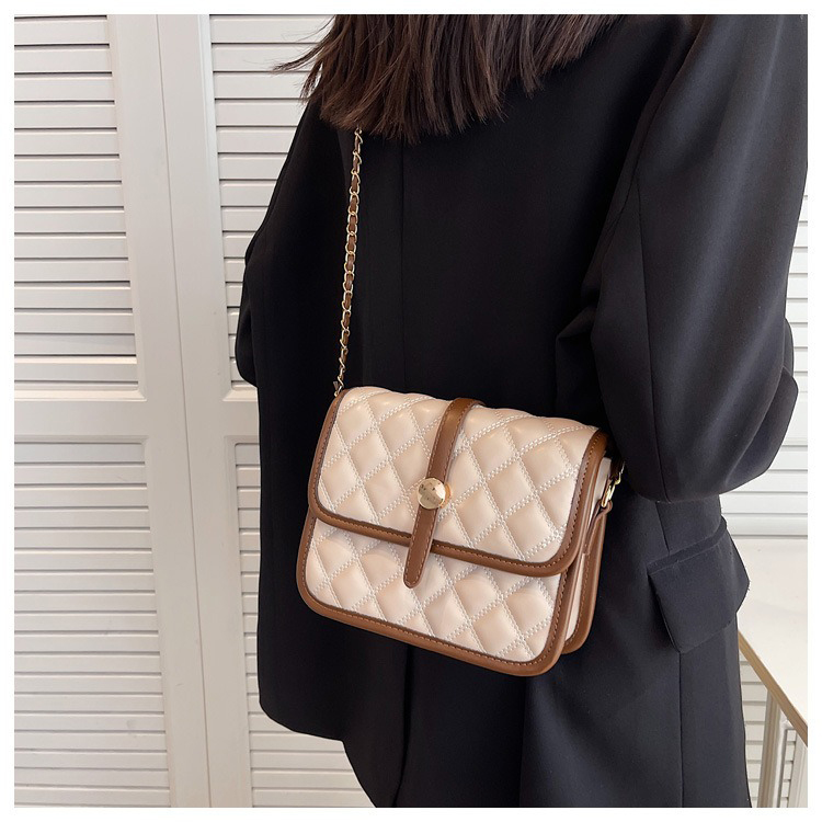 Stone Pattern Custom Logo Pu Leather Metal Chains Luxury Quilting Crossbody Bag for Women