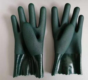 Wholesale EN374 Sandy Finish Double Dipped Pvc Knit Wrist Gloves Fully Coated from china suppliers