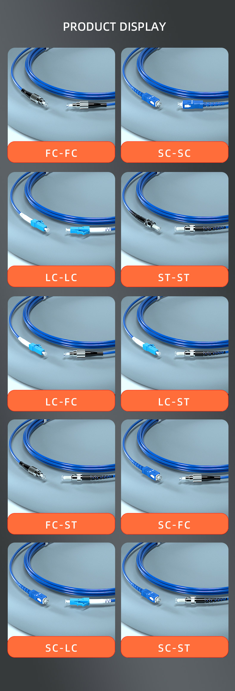 Single Mode 9/125 G652D Simplex SC/UPC-LC/UPC Armored Fiber Optic Patch Cord for Signal Transfer