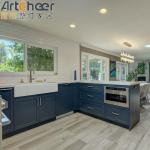 Modern Above Counter Kitchen Cupboards with Glass Door and Granite Countertop