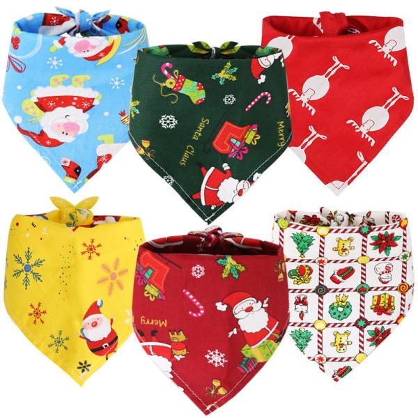 Dog Christmas Cotton Printed Pet Scarf Dress Up Triangle Saliva Towel Cat Bib
