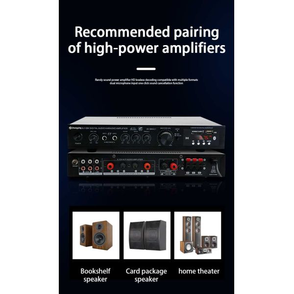 KTV Home Theatre System Professional Amplifier Board with 2 Mic Inputs and LDZS 5.1 Channel Stereo Mixer