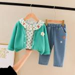 105CM 14kg Children'S Outfit Sets Cardigan Floral Yellow Long Sleeve Shirt
