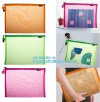 OEM mesh plastic A4 file bag with zipper, net netting document bag pouch,