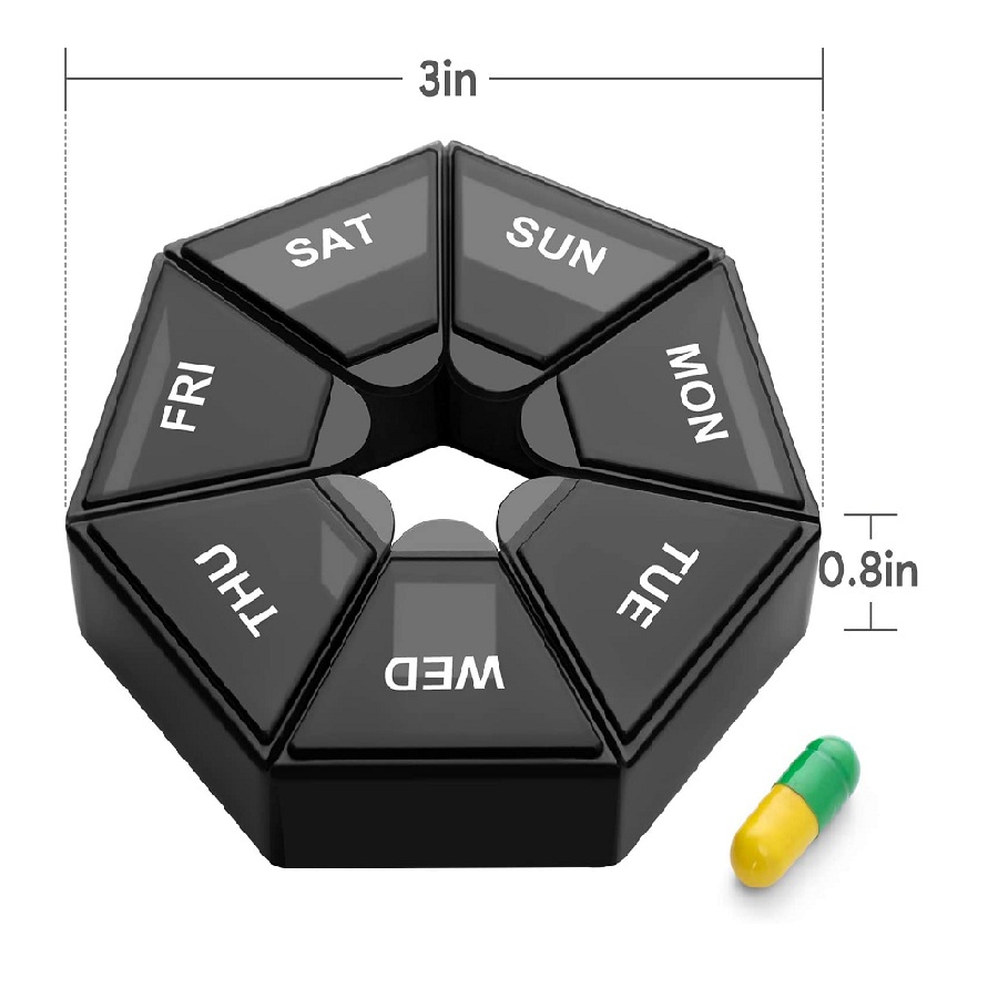 High Quality Month Box Organizer Container Cases Organizers 7 Day Purse Different Medicine Plastic Pill Case Black