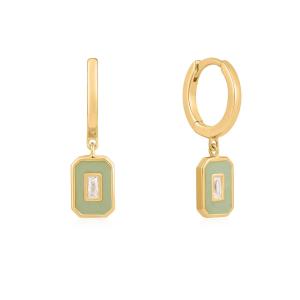 Wholesale Baguette CZ &amp; Enamel Hoop Earrings 925 Silver 18K Gold Plated, Handcrafted Jewelry for Women from china suppliers