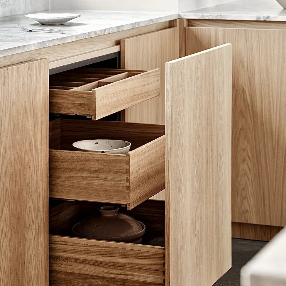 Minimalist Glass Lacquer Mdf Particle Melamine Board Base Durable Islands Drawer Slide Kitchen Storage Cabinets For Indoor