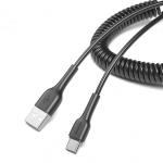 PVC Type C Data Cable 2.4A Stretchable Phone Charger Cable 1.2M