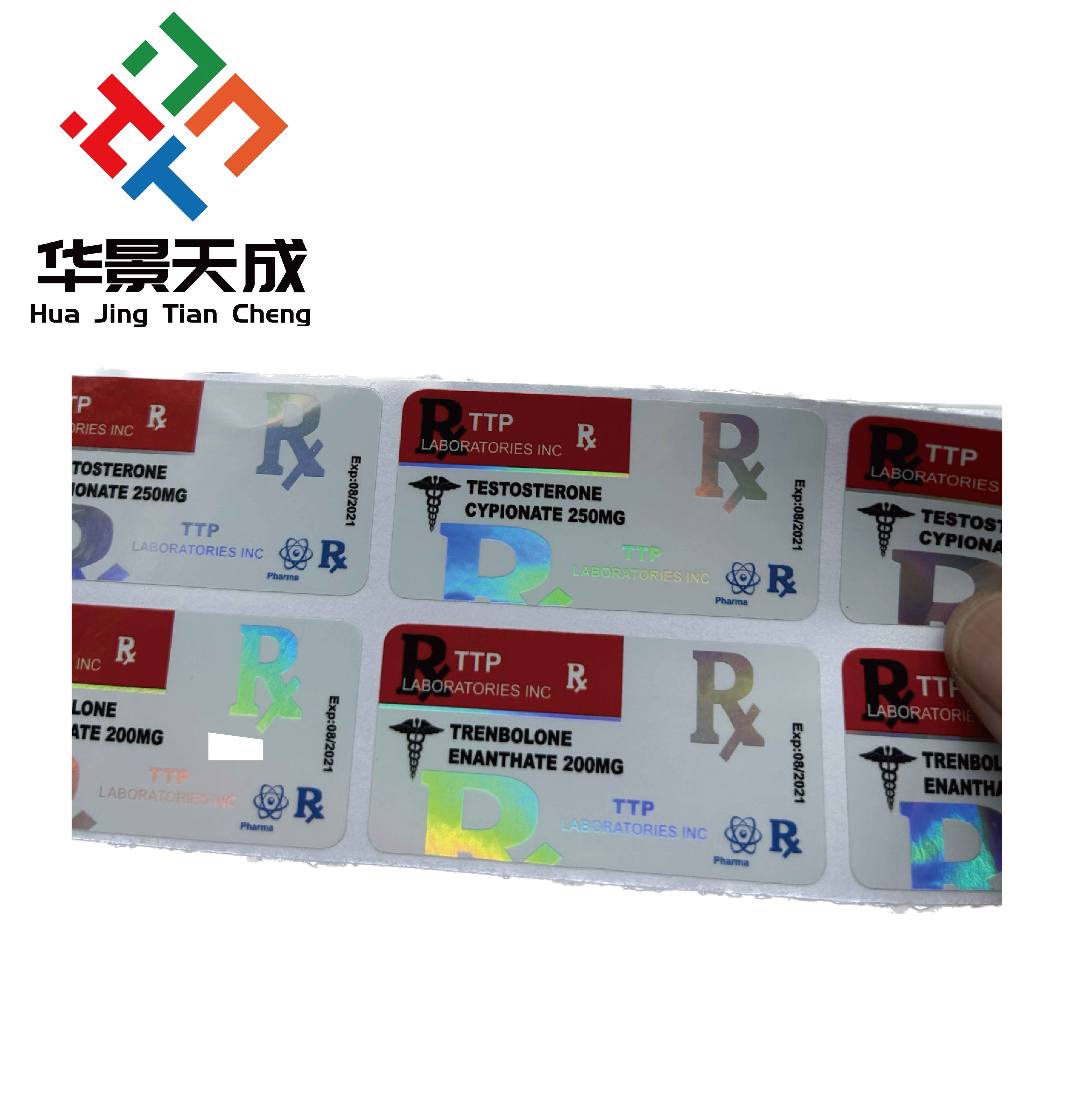 Waterproof Laser Holographic 10ml Vial Label For Peptide Pharmacy Medication Bottles