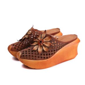 Wholesale S473 New Ethnic Style Flower Hollow Wedge Female Sandals Retro Platform Platform Shoes Manufacturers from china suppliers