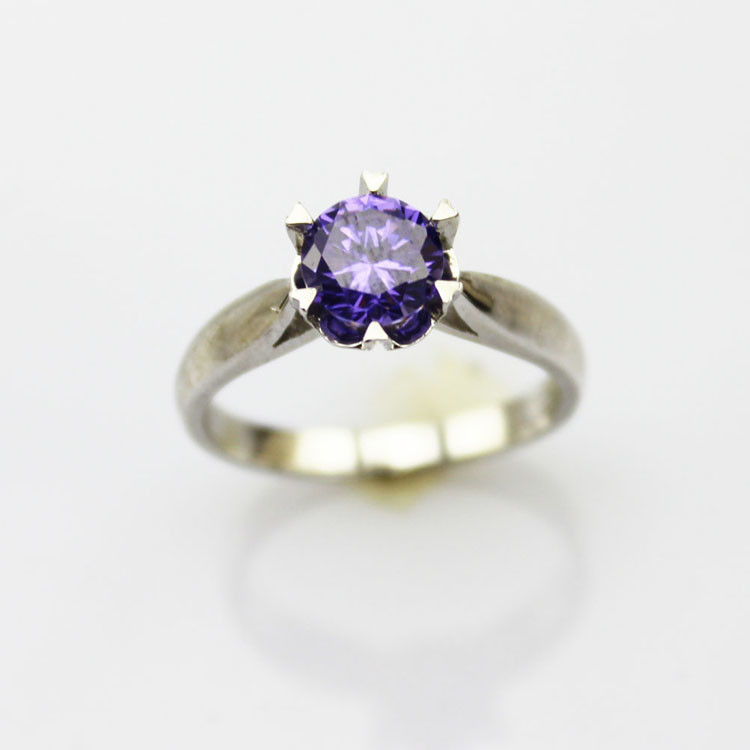 Women Jewelry 6mm Blue Topaz Cubic Zirconia 925 Silver Solitaire Ring (F09)