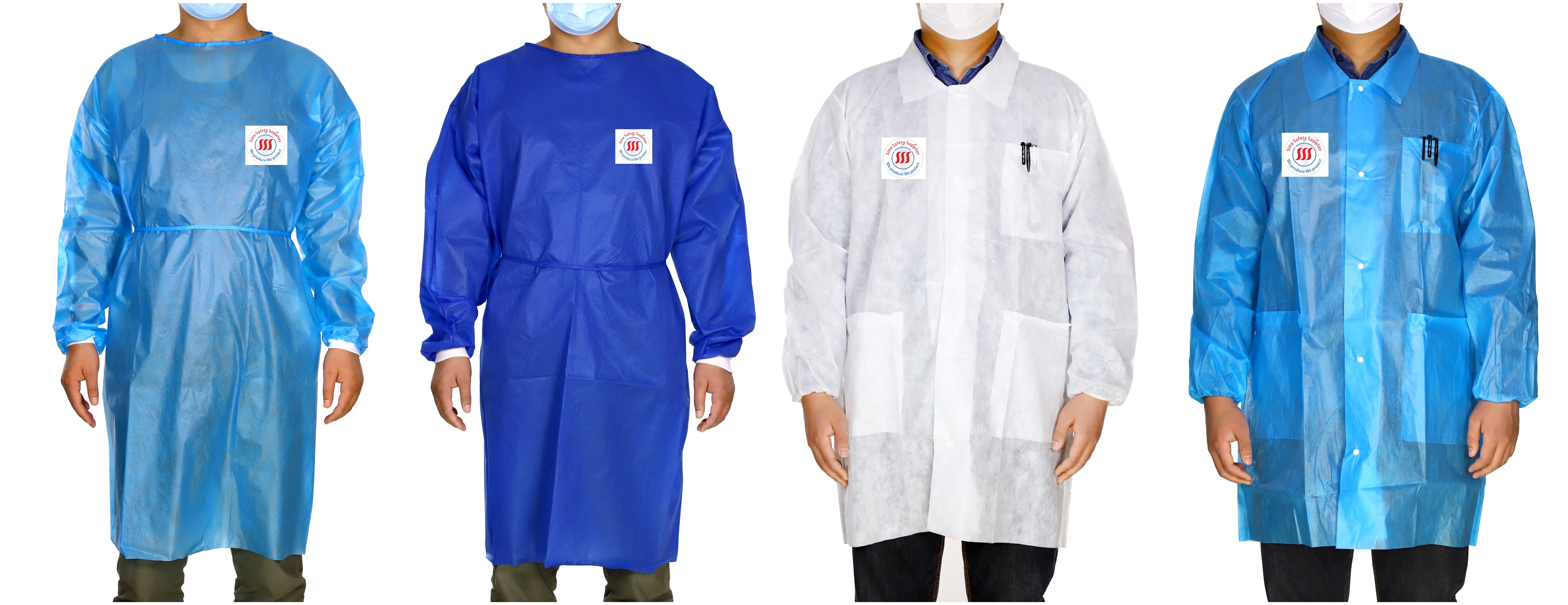Blue SMS PP PE Disposable Gown Waterproof AAMI Level 1 2 3 4 Dental Isolation Gown