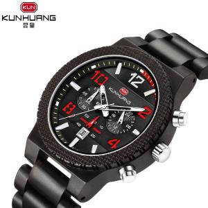 Wholesale Man Ebony Wooden Quartz Watch Black Dial Luminous Water Proof 1015-2 from china suppliers