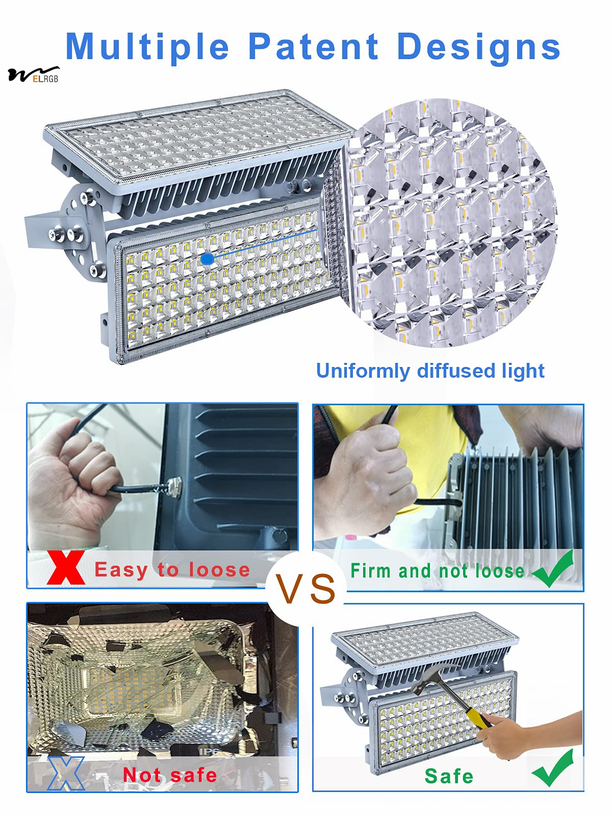 Outdoor Stadium Lighting LED Flood Lamp 200w White Light Waterproof Adjustable Angle