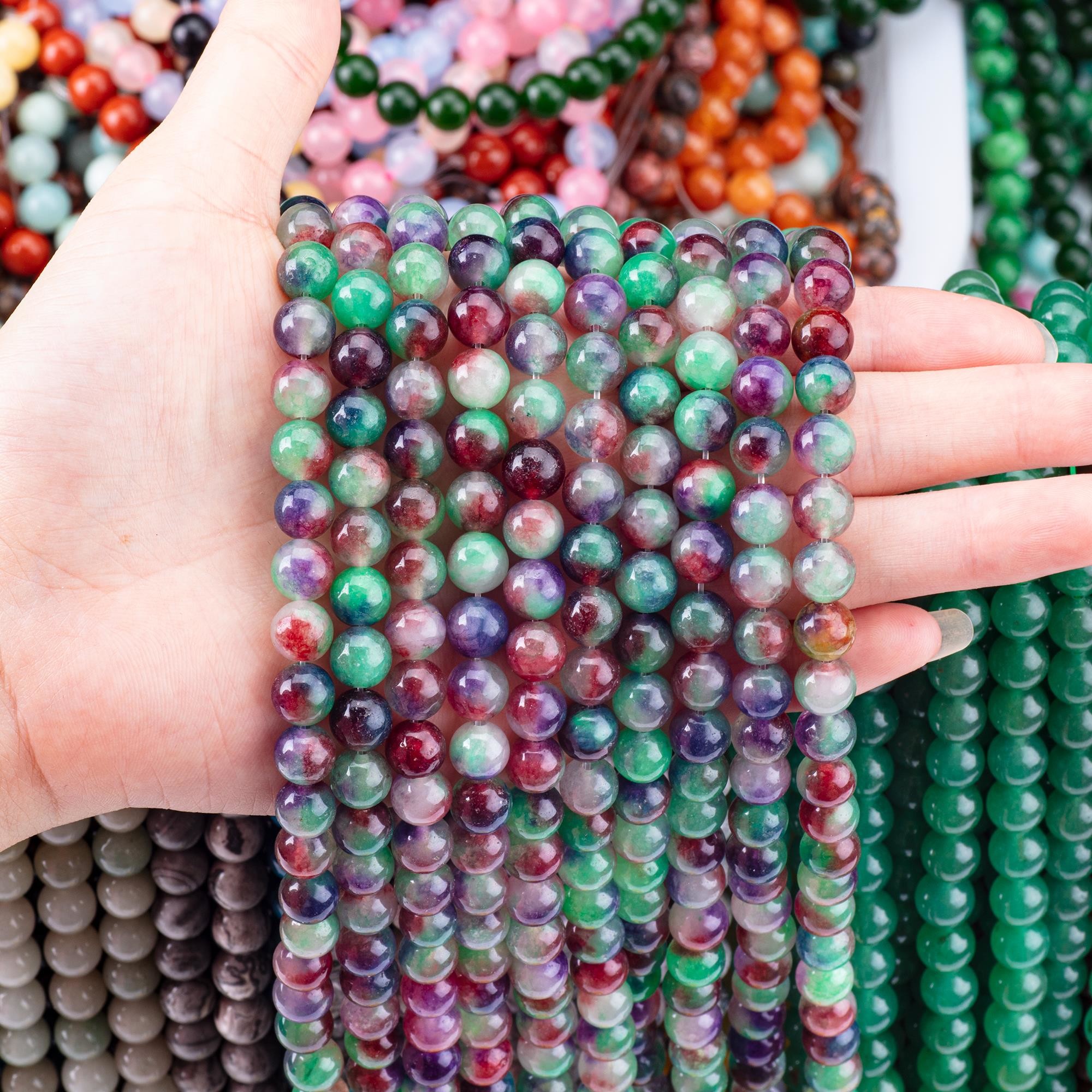 Darker Green Flower Agate Crystal Stone Smooth Loose Bead For Handmade Bead Jewelry Making