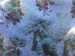 Black Flowers Printed Leather Look Fabric Bonded With Blue Fabric For Ladies
