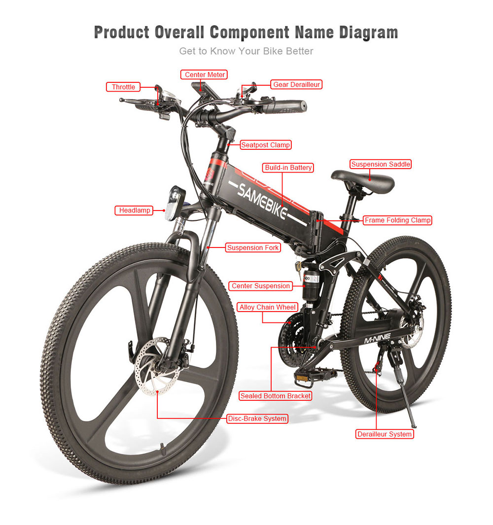 Samebike 26 Inch Folding Electric Bike LO26 With 10.4Ah Lithium Battery