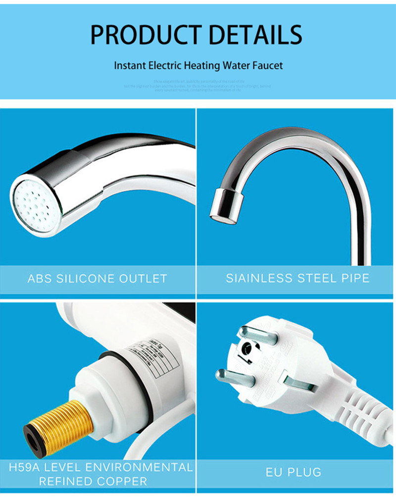 304 Stainless Electric Hot Water Tap CE 360 Degree Rotation 3000 Watt