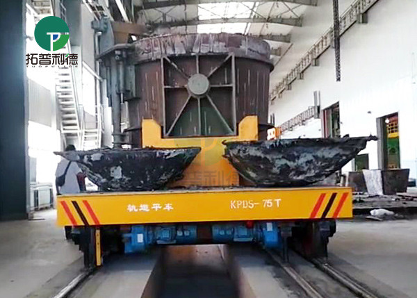 75 Ton Steel Mill Slag Transport Rail Operated Ladle Transfer Vehicle With V-Groove Deck