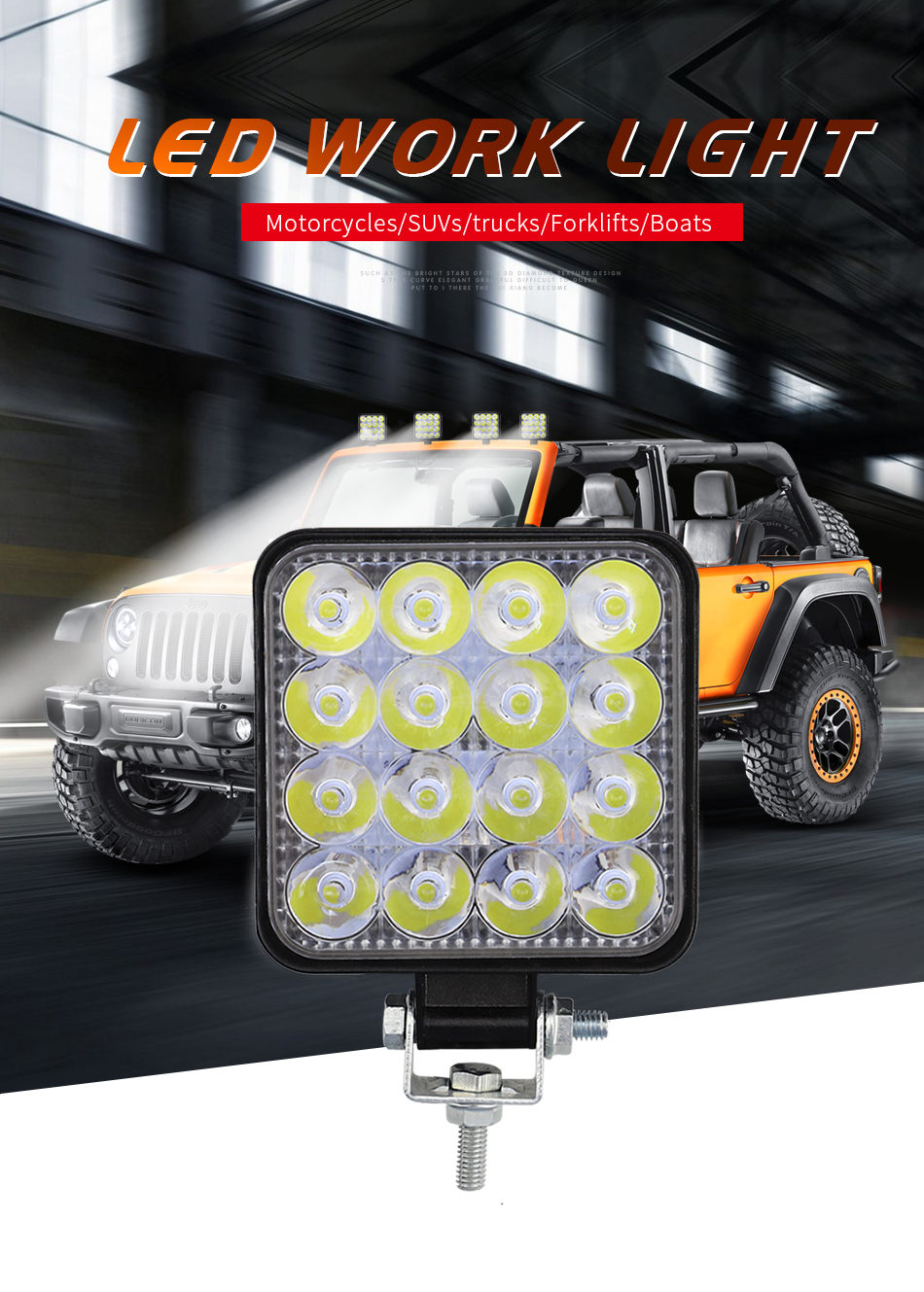 48W 16LED 4WD Square Led Work Lights Off Road Work Light