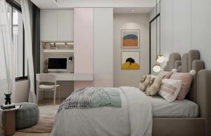 Wholesale Warm Girl Pink Bedroom Wardrobe Closets With Desk And Open Door from china suppliers