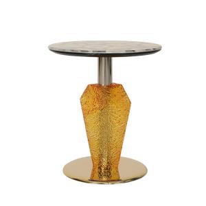 Wholesale Agate Top Shiny Finish Stainless Steel Round End Table Gold Metal Base Glass pillar from china suppliers