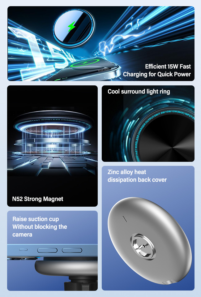 Customizable Running Light and Logo Magnetic Wireless Charger Car Phone Holder for Automotive Protection FOD Function