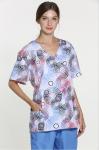155 GSM V Neck Rolled Collar Nurse Print Short Sleeve Medical Uniform Wrinkle