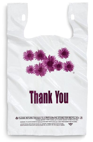 Purple Flower Thank You Plastic Shopping Bags - 500 pcs/case, white colour,LDPE