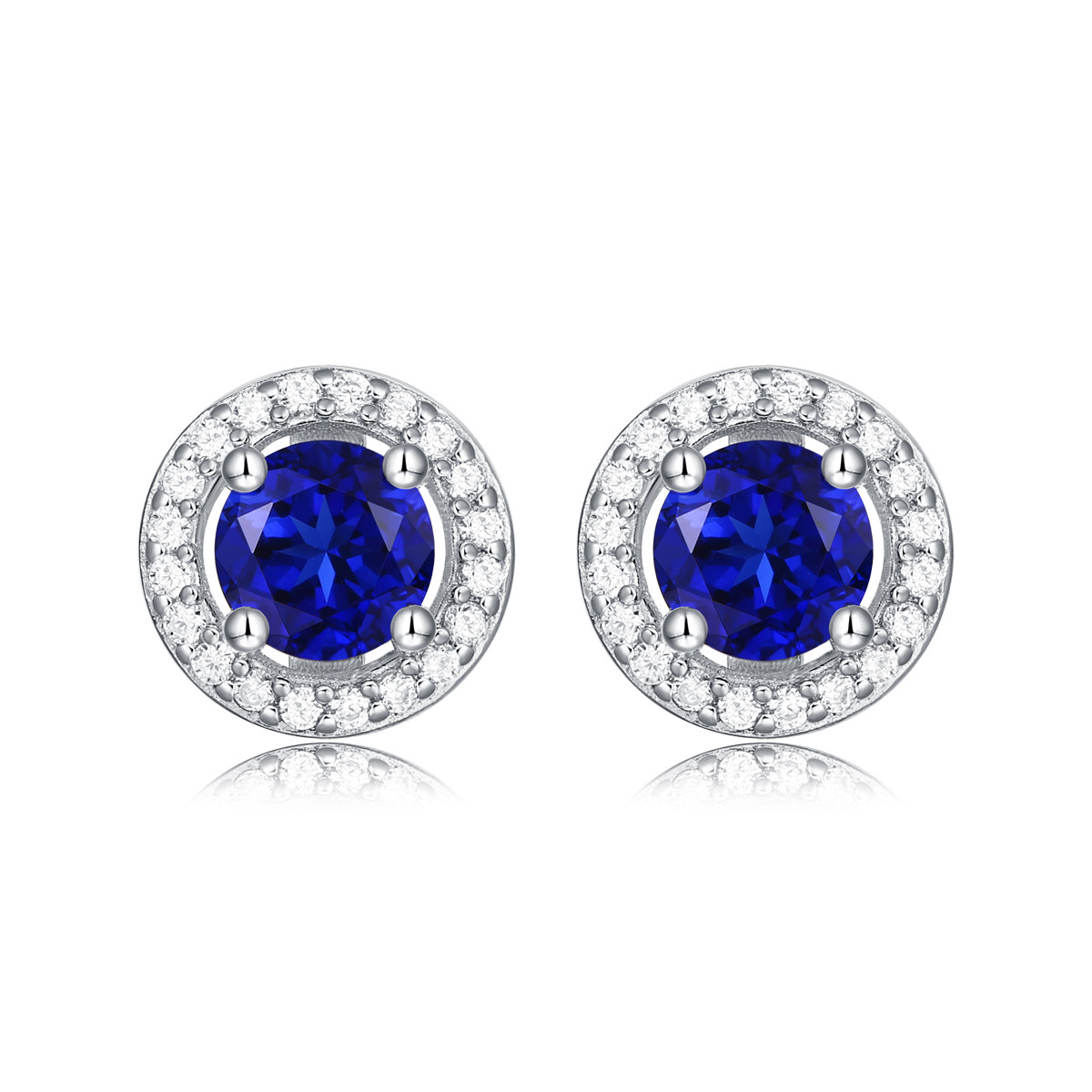 Blue 925 Sterling Silver Zircon Round Gemstone Stud Earrings For Gift Giving
