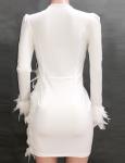 V Neck Women Casual Dresses Mesh - Paneled Feather - Embellished Slim - Fit