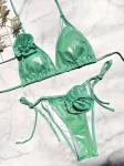Green Ruffled Halter Bikini for Beach Vacation Removable Padding Striped Floral