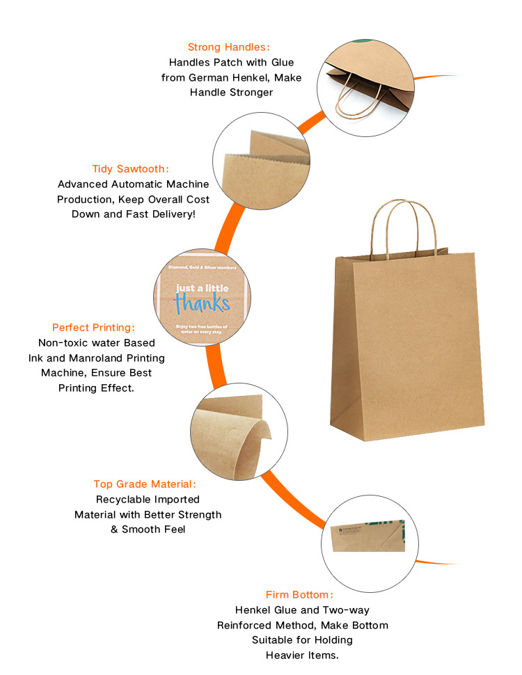 Big Size Bolsas De Navidad Papel Brown Kraft Handle Paper Bags For Packaging