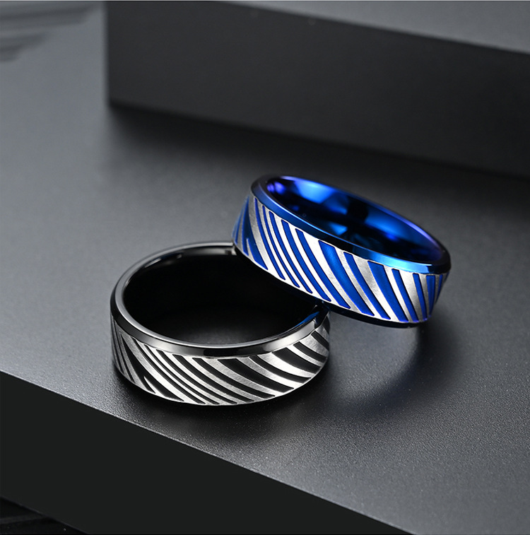 Classic Fashion Men's Rings Blue Plated Hip Hop Punk Stainless Steel Chain Ring Jewelry