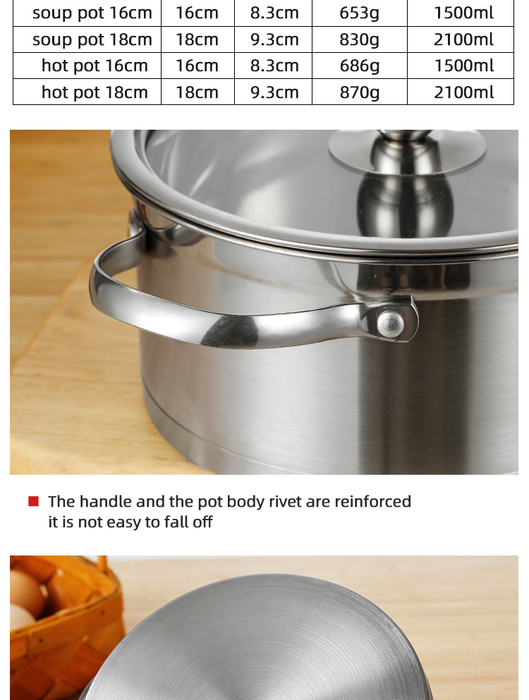 Factory Direct Sale Cookware Soup Pot Stainless Steel Cooking Pot With Stainless Steel Handle