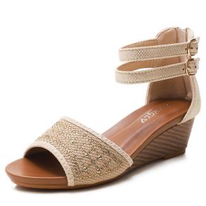 Wholesale BS053 Amazon Rhinestone Bohemian Summer New Rear Zipper Open Toe Roman Shoes from china suppliers